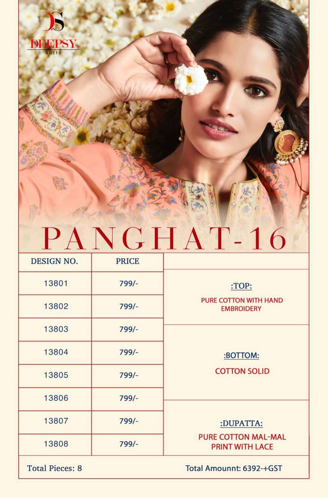 Deepsy Suits Panghat Vol 16 Pure Cotton Printed With Hand Embroidery On Wholesale