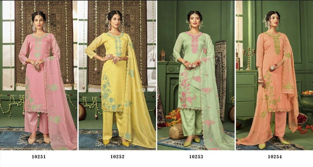 FourDots Navya Pure Organza With Work Top Bottom With Dupatta On Wholesale