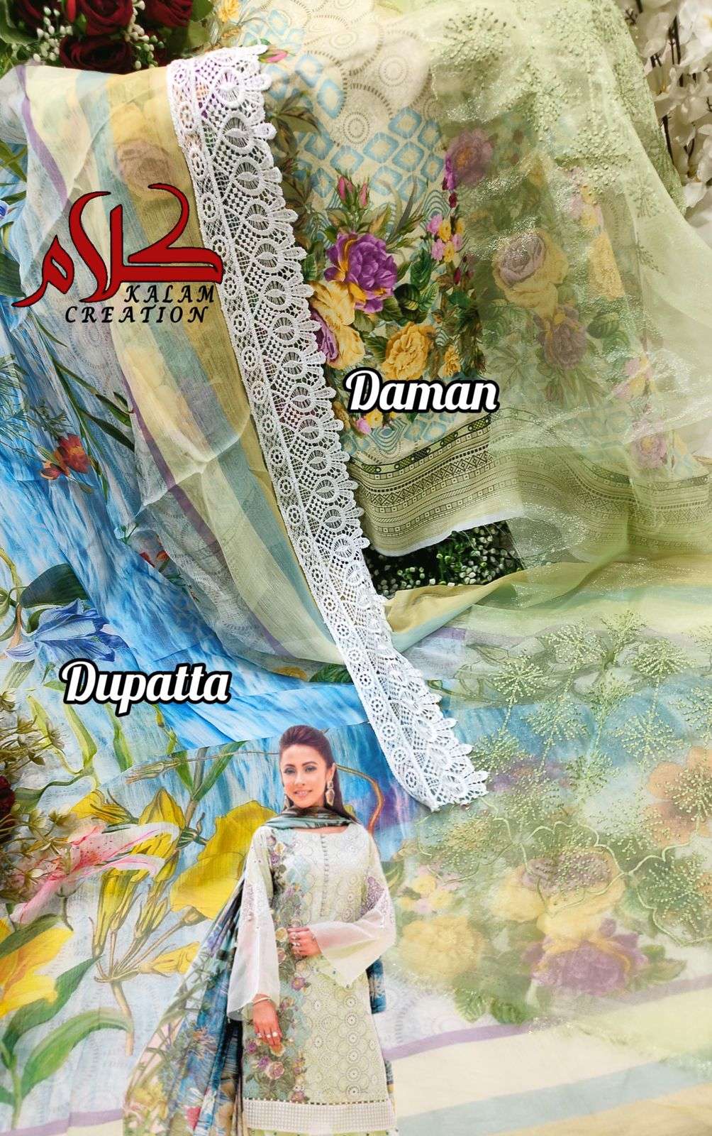 Kalam Creation 1001 To 1002 Series Pure Lawn Cotton Printed Top Bottom With Dupatta On Wholesale