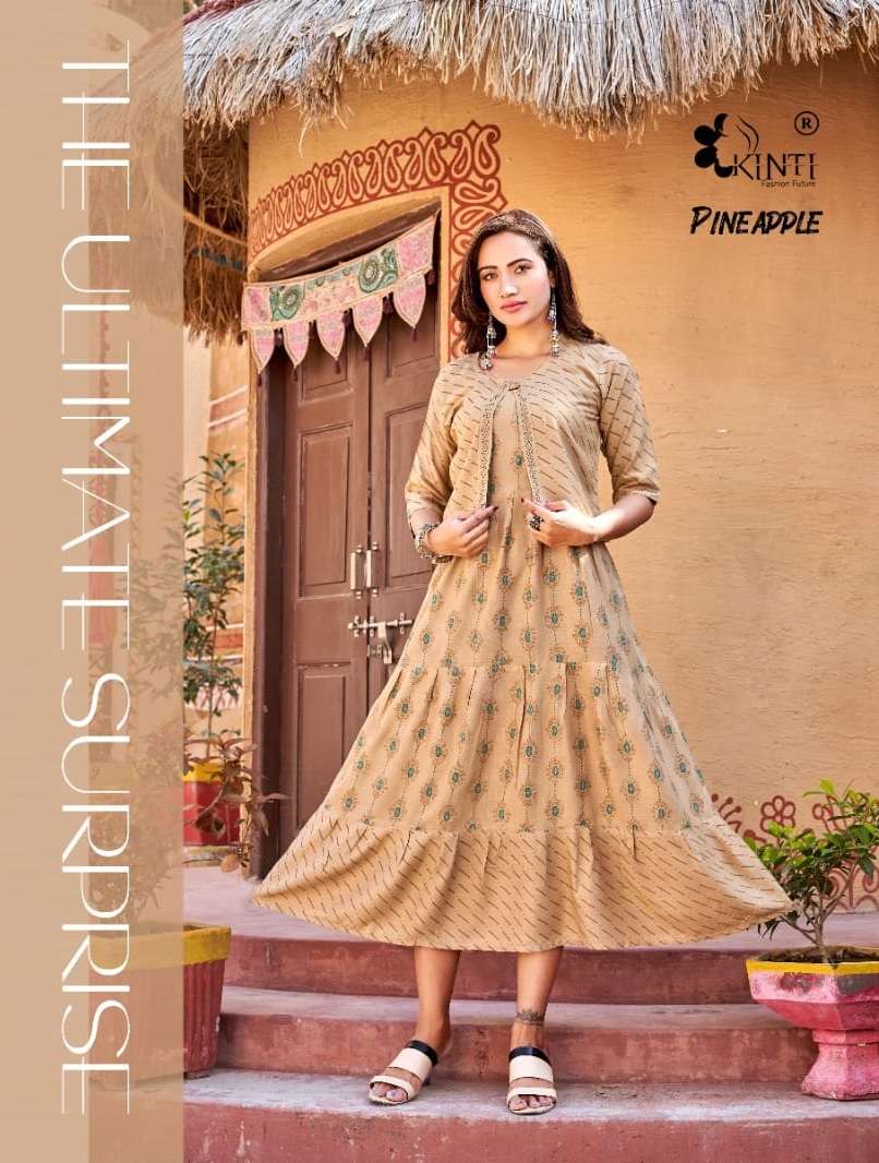 Kinti Pineapple Designer Long Kurti With Jacket On Wholesale