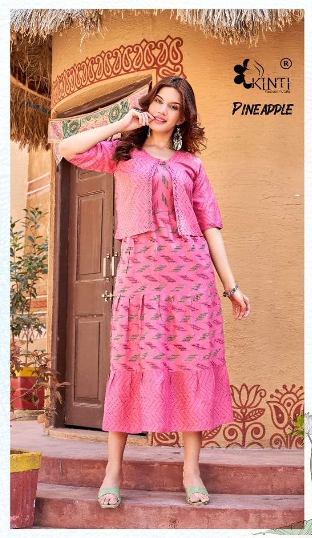 Kinti Pineapple Designer Long Kurti With Jacket On Wholesale