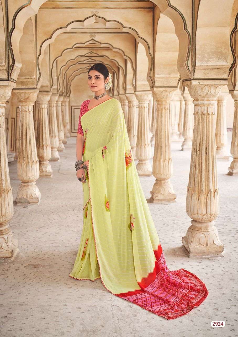 Lt Radha Casual Wear Georgette Saree Denting With Zari Print On Wholesale