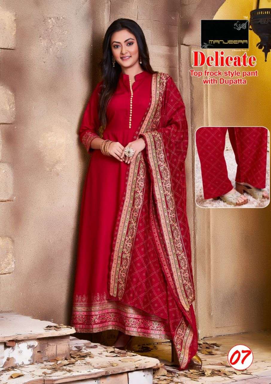 Manjeera Delicate Kurta Pant Set On Rayon Gold Print With Wholesale Price