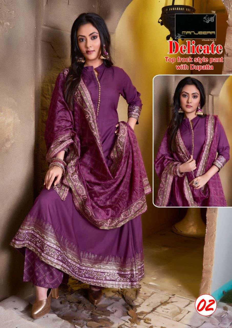 Manjeera Delicate Kurta Pant Set On Rayon Gold Print With Wholesale Price