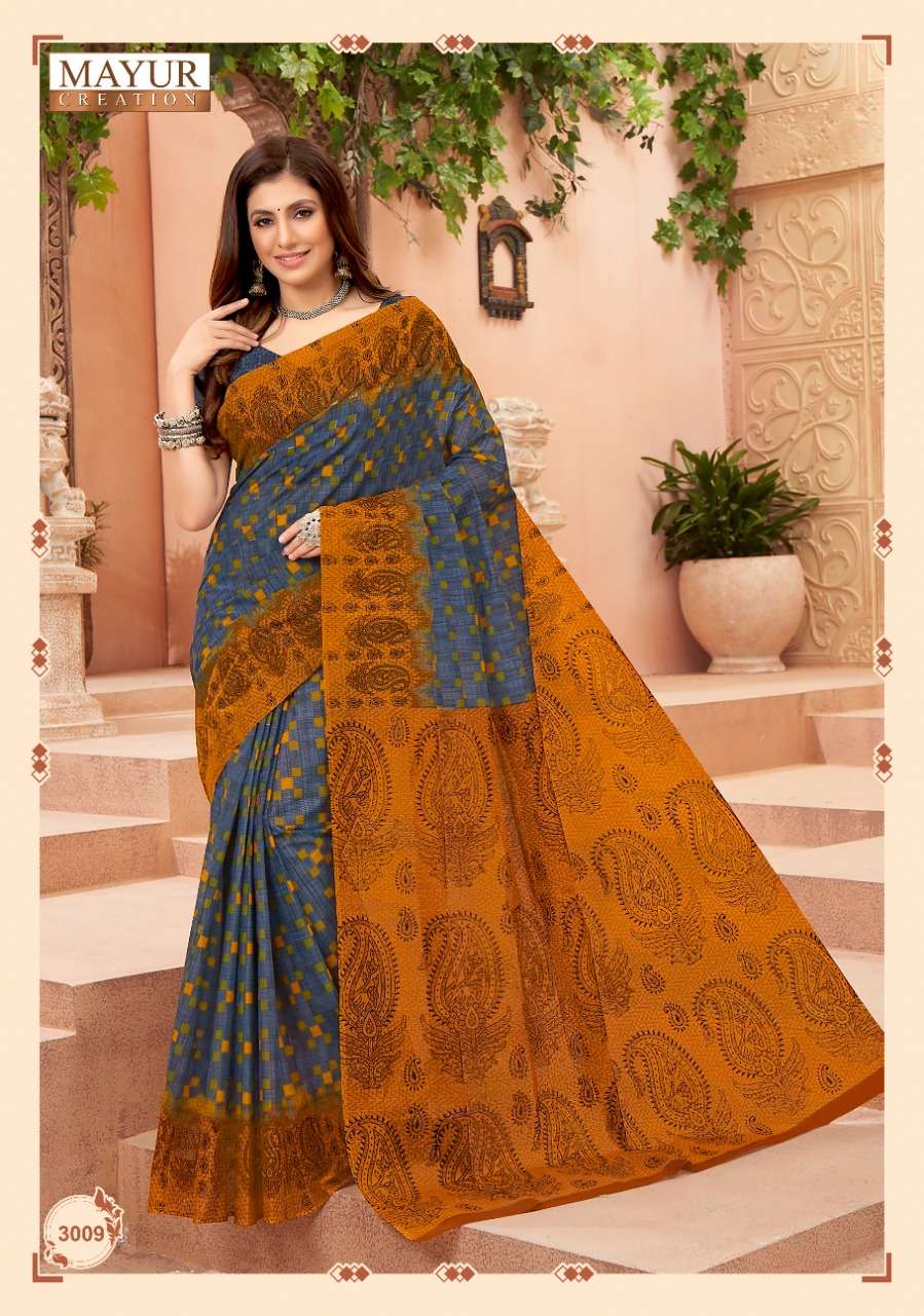 Mayur Vol 3  Chandani Pure Cotton Printed Fancy Saree On Wholesale