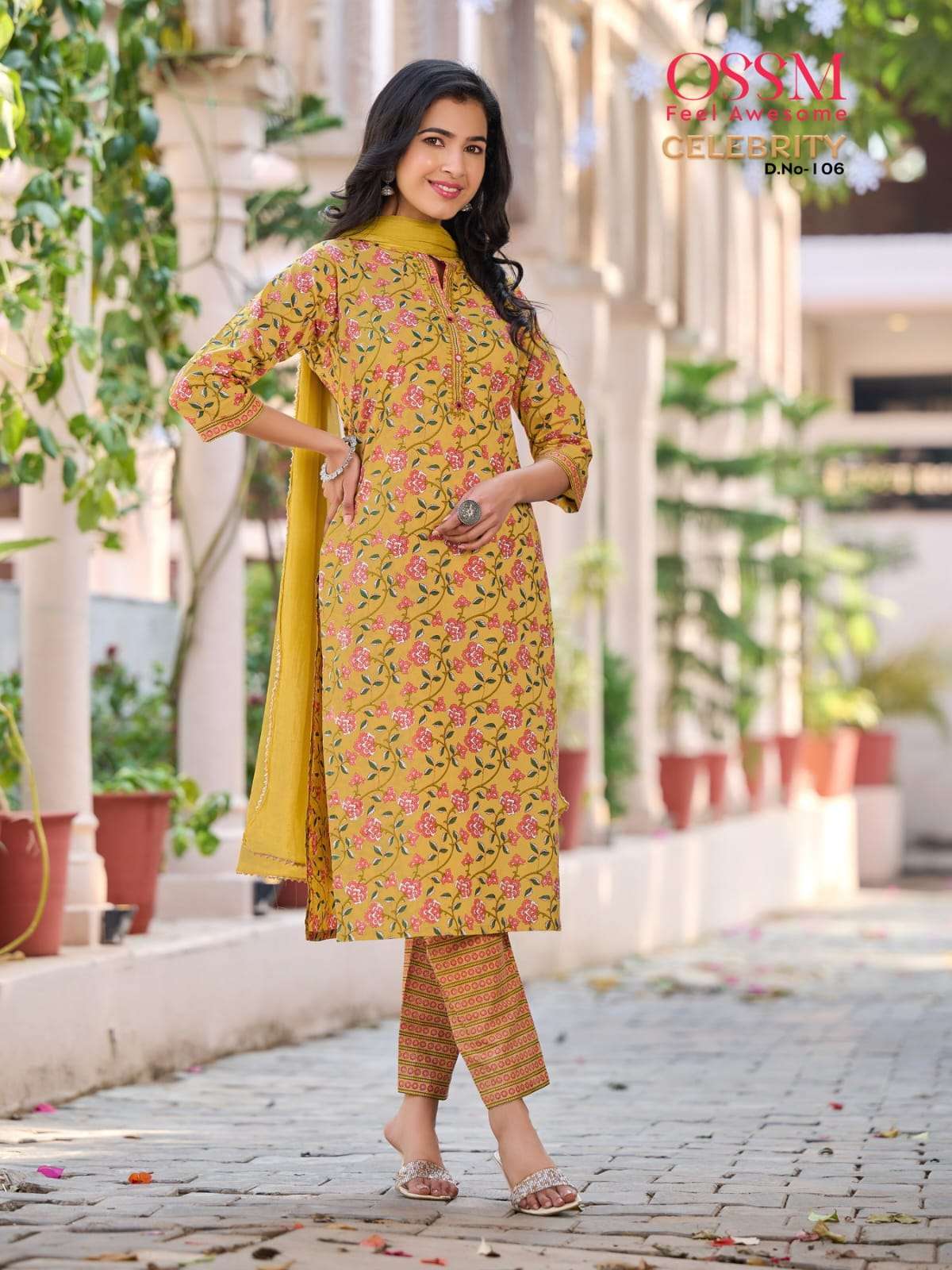 Ossm Present Celebrity Cotton Print Manual Work Top Bottom With Dupatta On Wholesale