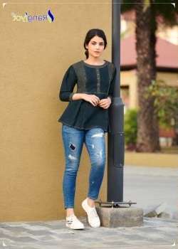 Rangjyot Pure Denim Style Fancy Wear Short Top Collection On Wholesale