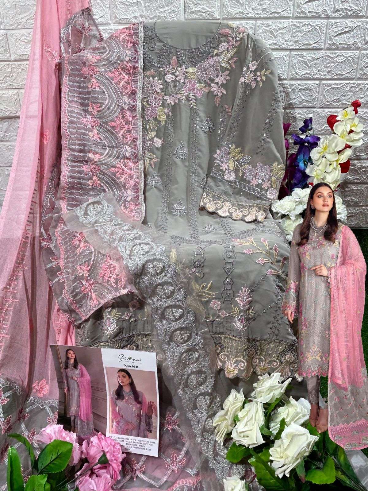 Simra D No. 16 A/B Fox Georgette Heavy Embroidery Pakistani Suits On Wholesale