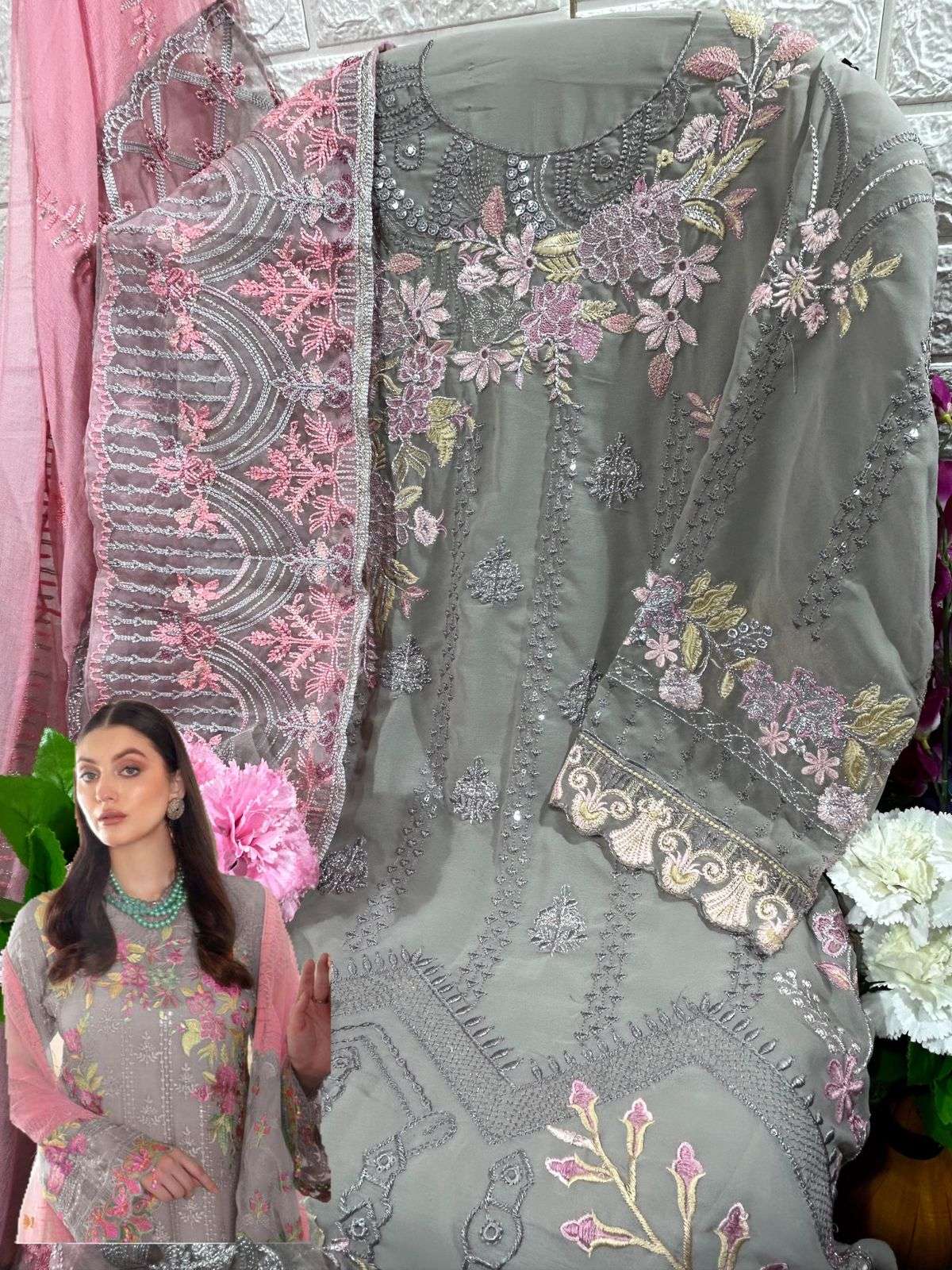 Simra D No. 16 A/B Fox Georgette Heavy Embroidery Pakistani Suits On Wholesale