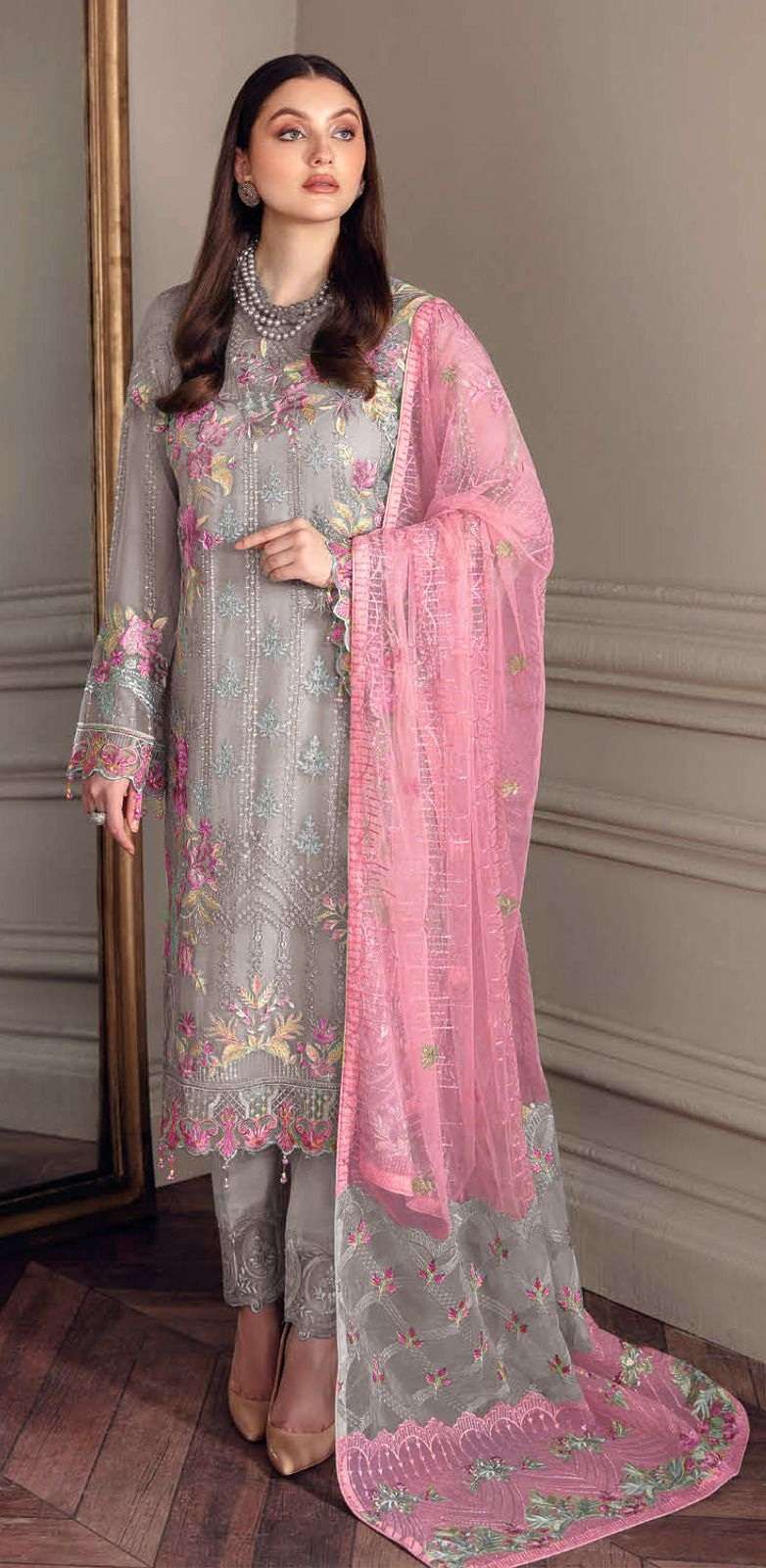 Simra D No. 16 A/B Fox Georgette Heavy Embroidery Pakistani Suits On Wholesale