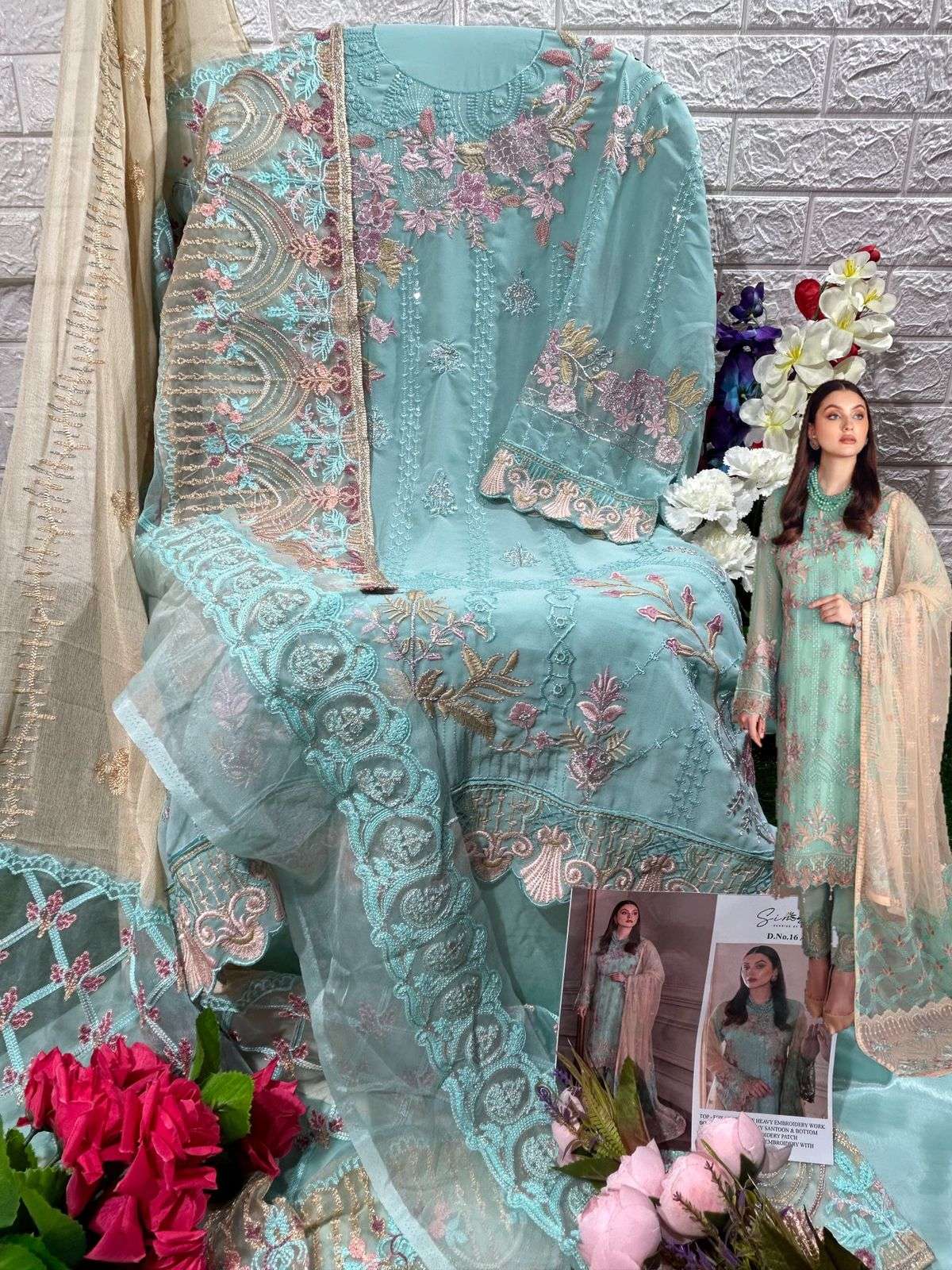 Simra D No. 16 A/B Fox Georgette Heavy Embroidery Pakistani Suits On Wholesale