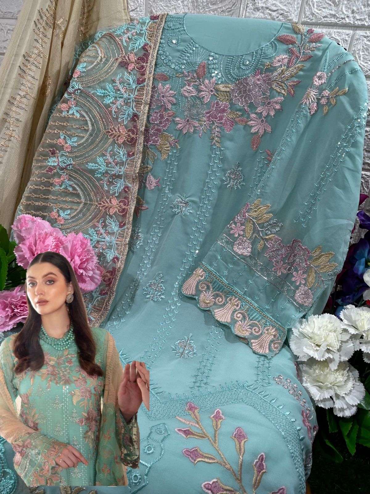 Simra D No. 16 A/B Fox Georgette Heavy Embroidery Pakistani Suits On Wholesale