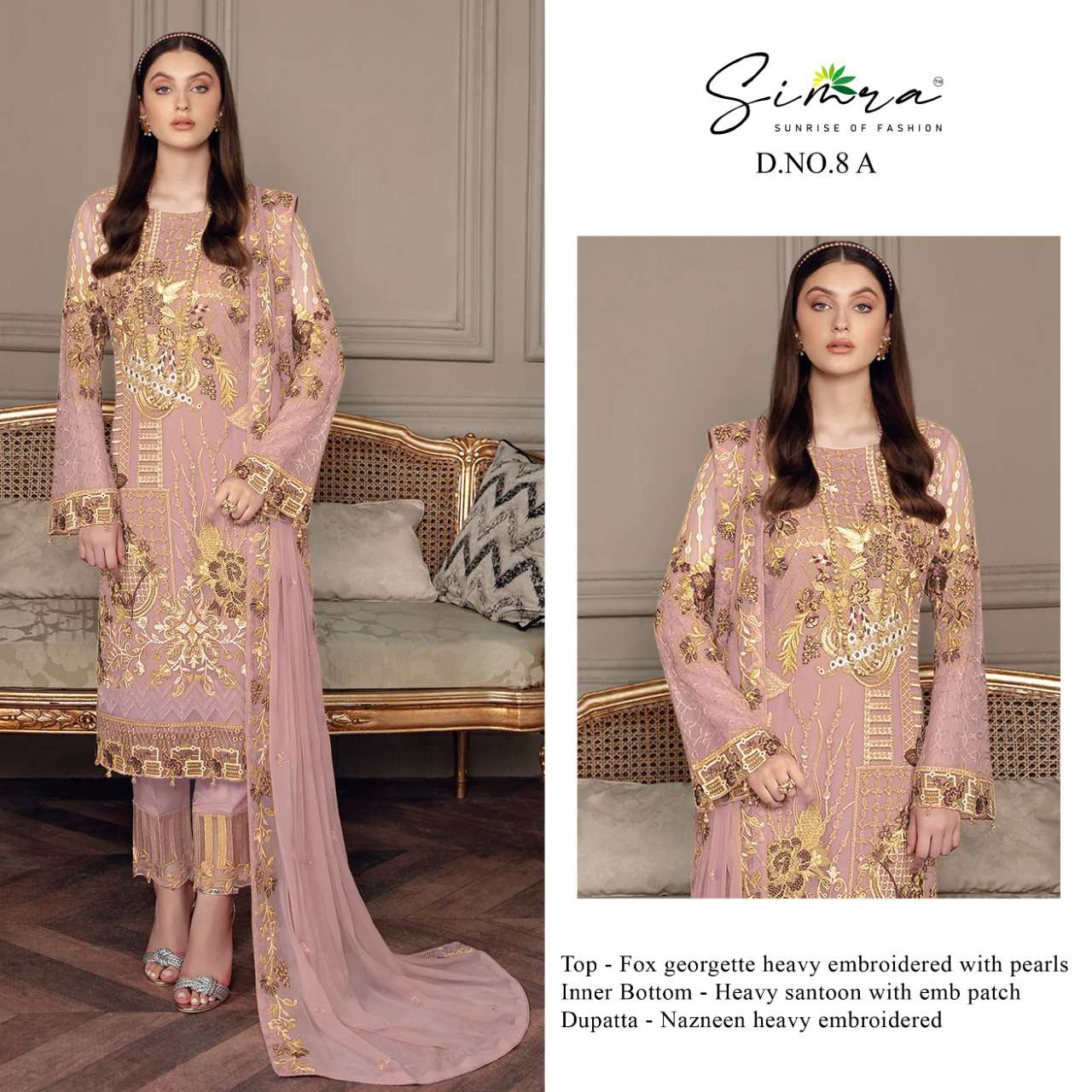  Simra D no. 8 Fox Georgette Heavy Embroidered With Pearls On Wholesale