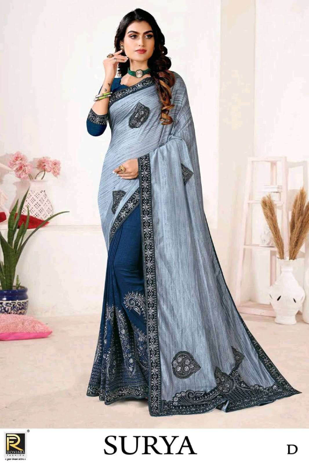 Ronisha Surya Present Fabric Vichitra Silk  Heavy Diamond Embroidery Worked On Wholesale