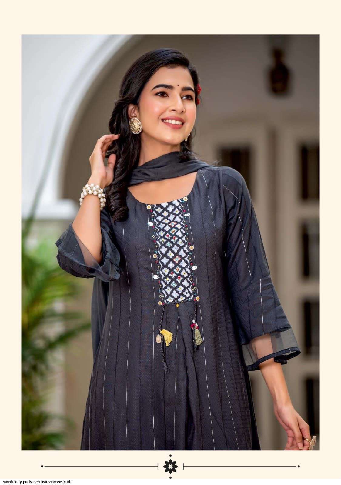 Swish Kitty Party Rich Liva Viscose Kurti For Wedding Function On Wholesale