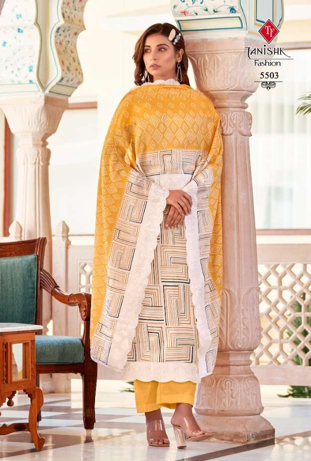 Tanishk Firdous Fancy Pure Cotton Print Dress Material On Wholesale