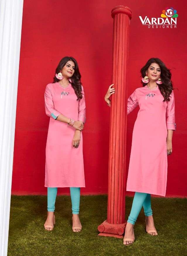 Vardan Jaam 1 Heavy Cotton Designer Stylish Stright With Embroidery Kurtis On Wholesale