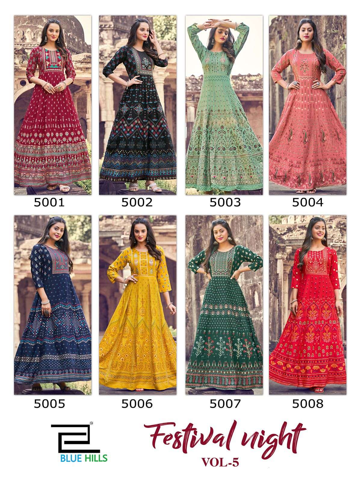 Blue Hills Festival Night Vol 5 Designer Long Anarkali Kurti Collection On Wholesale