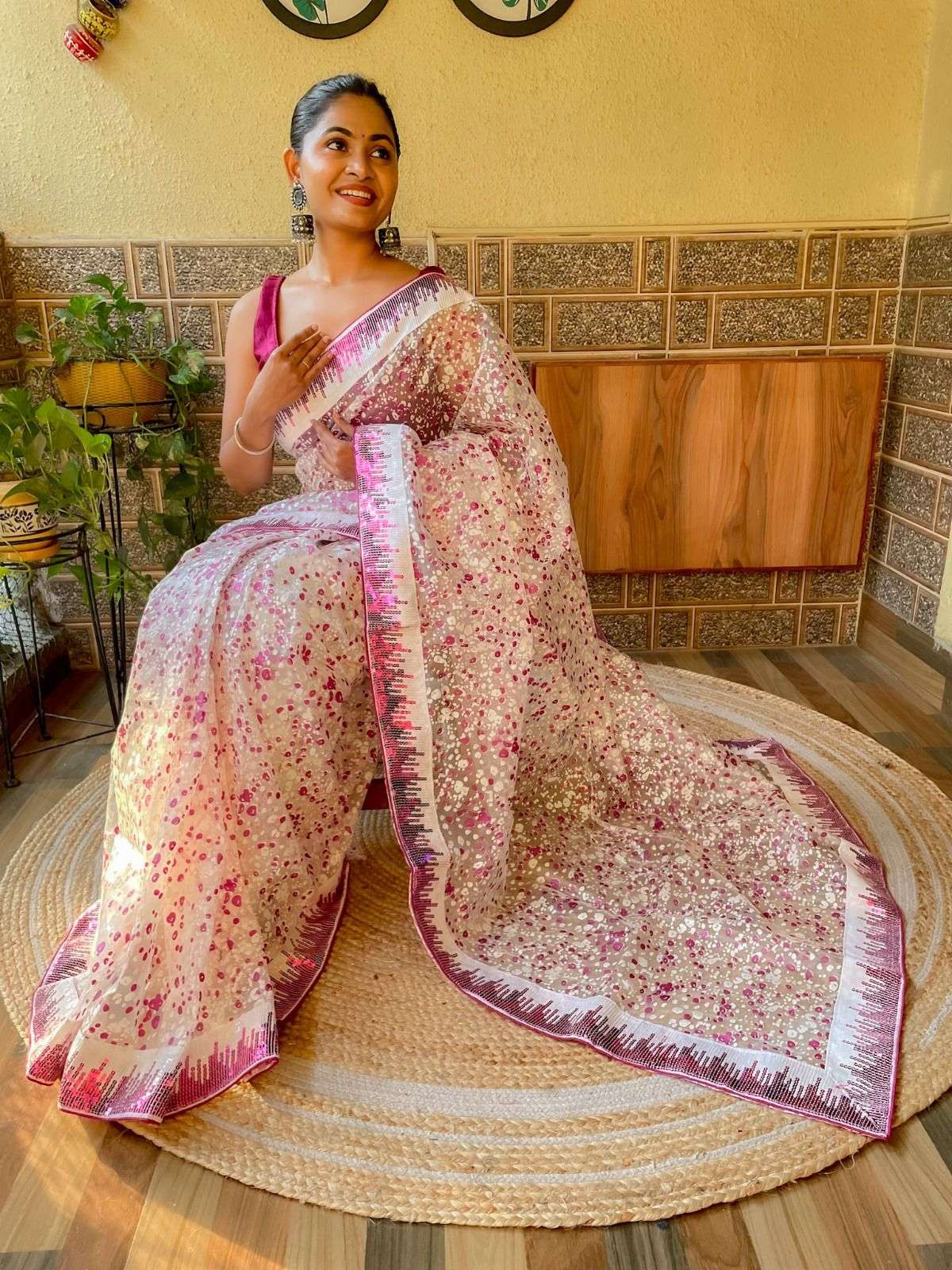 Aarohi 351 Fancy Hand Printed Organza Saree Wholesale catalog