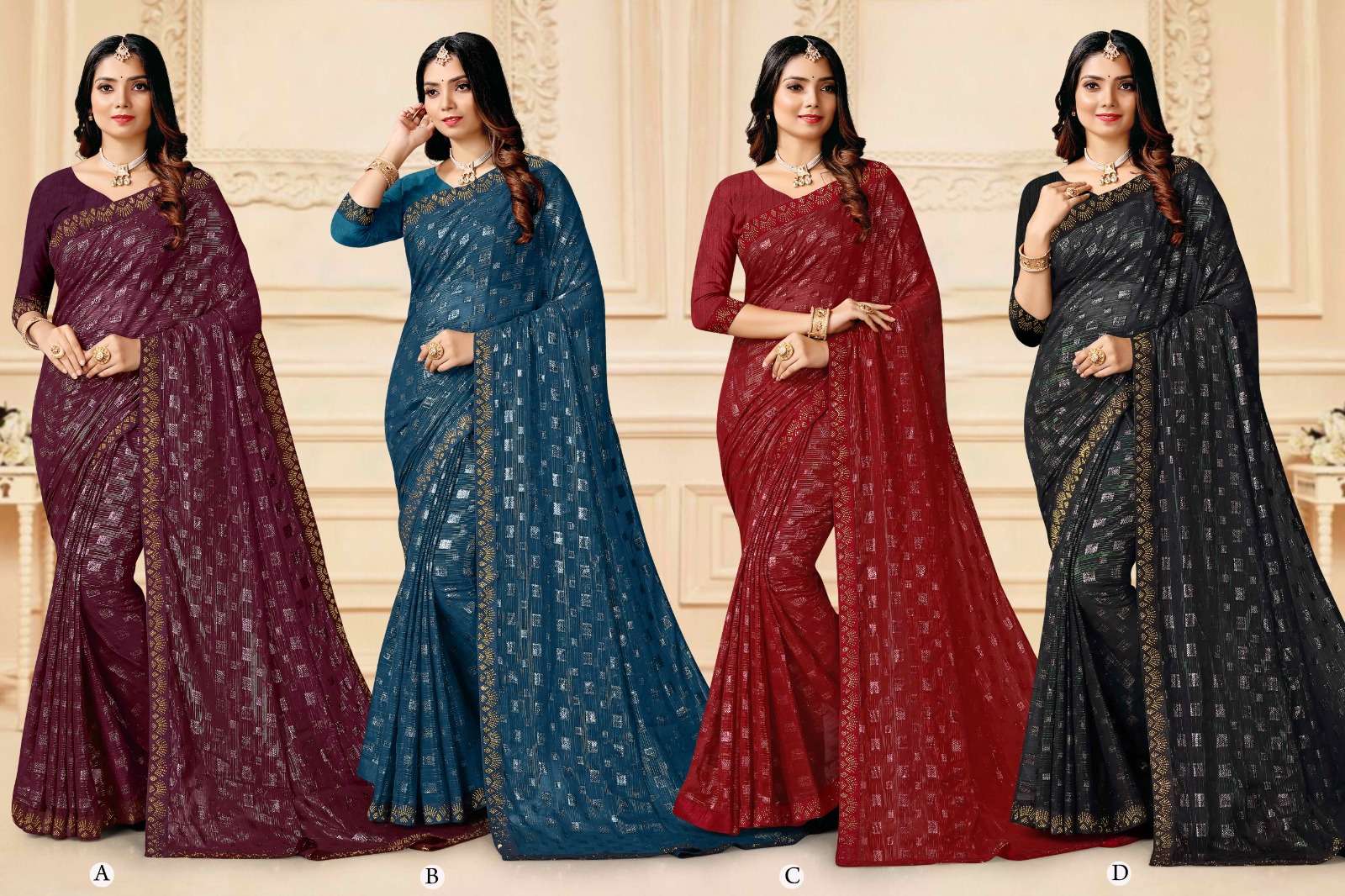 RONISHA CHAMELI FANCY DESIGNER SELF PATTERN DESIGNER SAREES WHOLESALE CATALOG