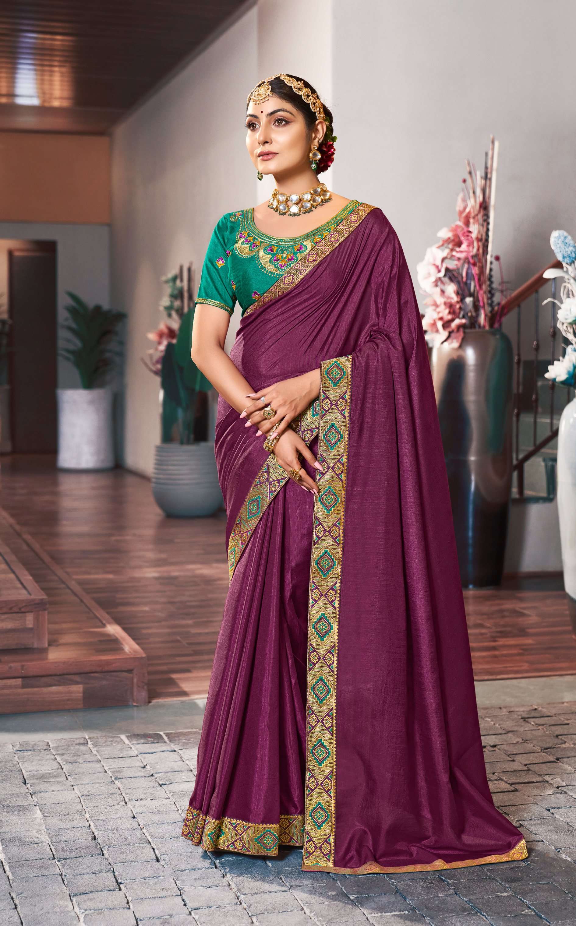 Selena Vol 4 Fancy Plain Vichitra Silk Saree Wholesale catalog