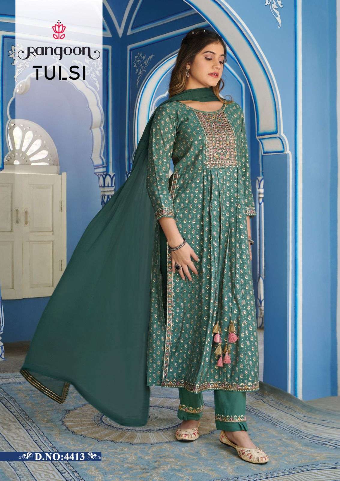 Tulsi Modal Print With Fancy Embrodery Seqonce Work And  NAIRA CUT.Style
