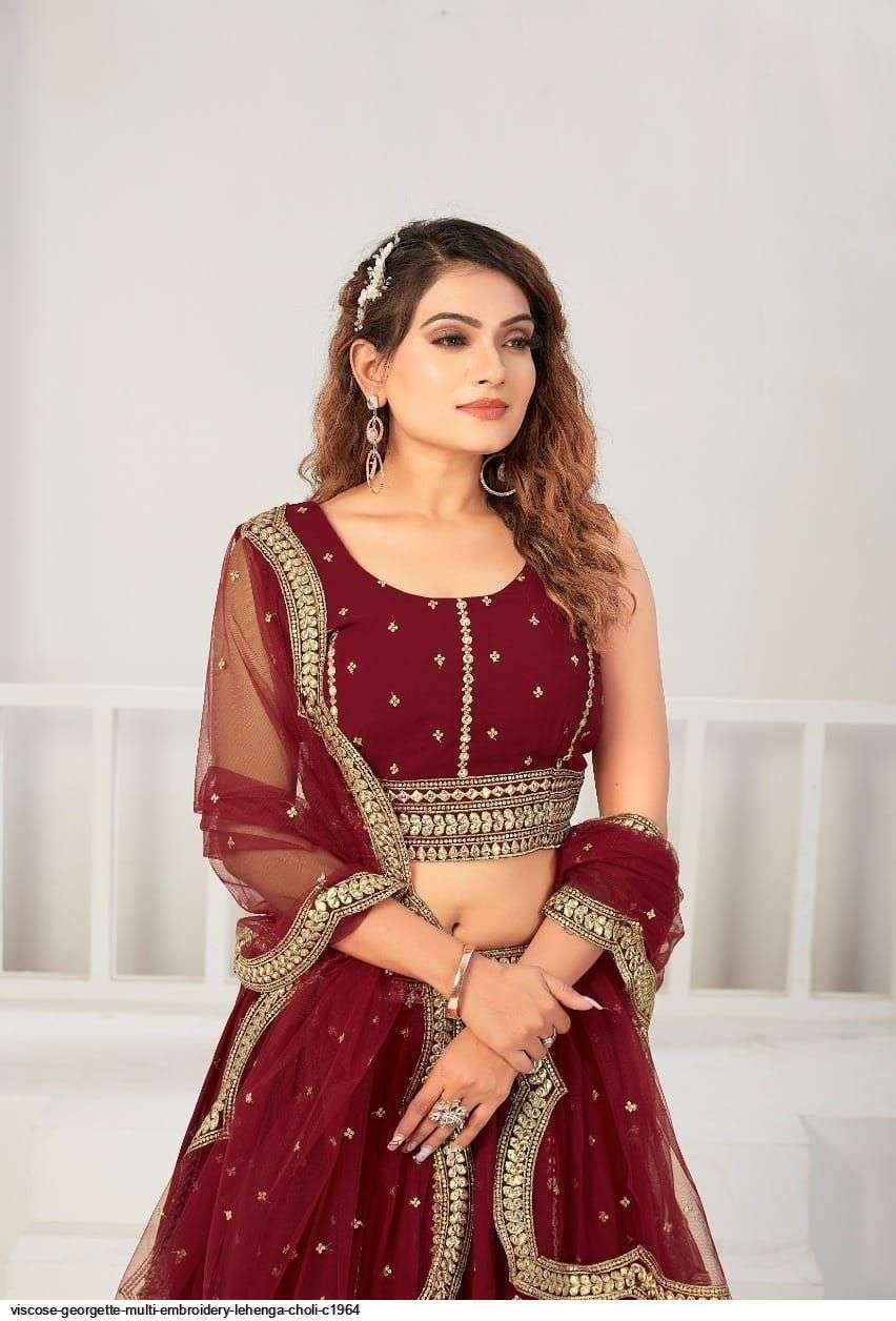 VISCOSE GEORGETTE MULTI EMBROIDERY LEHENGA CHOLI C1964 Wholesale catalog