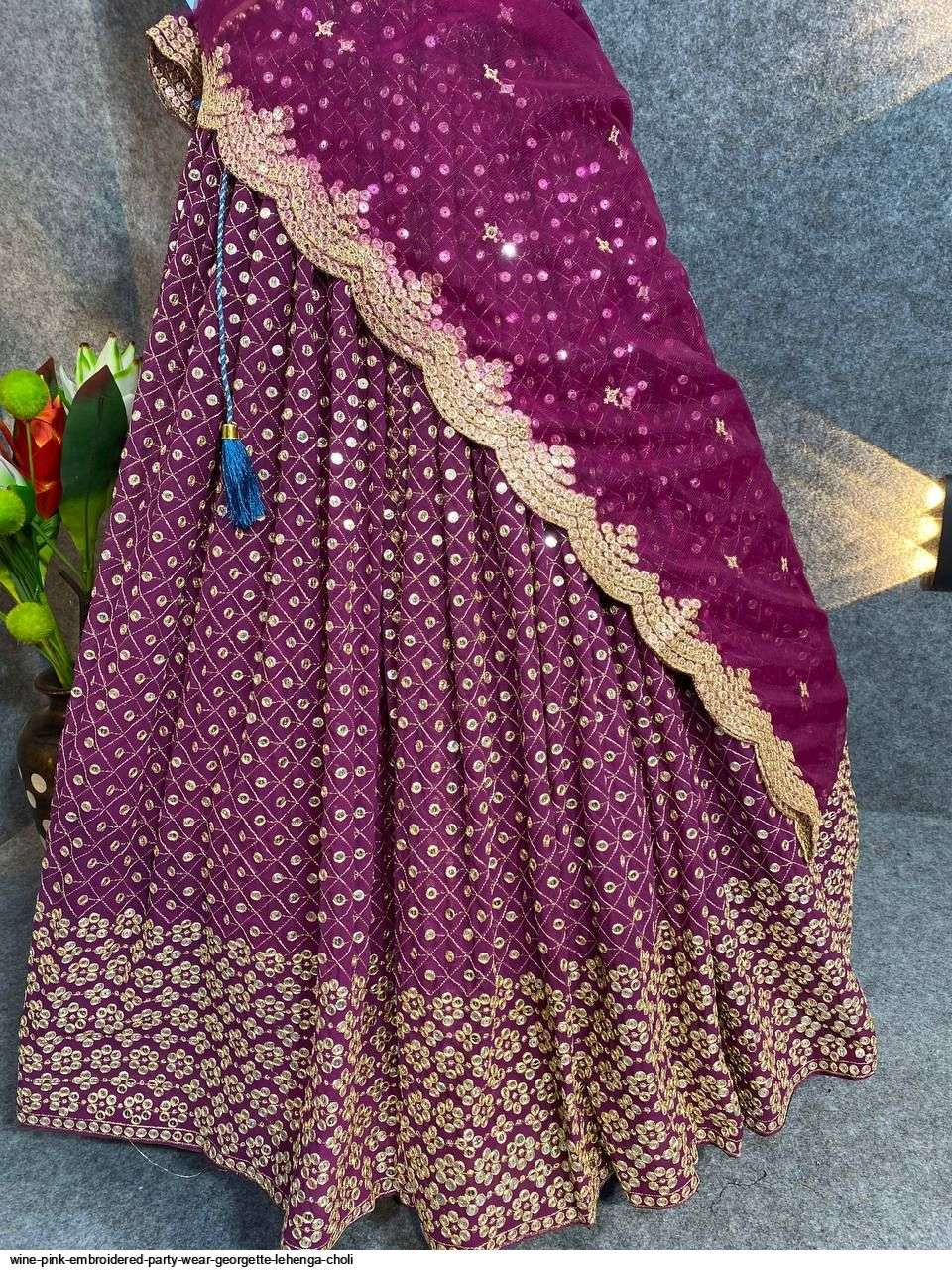 WINE PINK EMBROIDERED PARTY WEAR GEORGETTE LEHENGA CHOLI Wholesale catalog