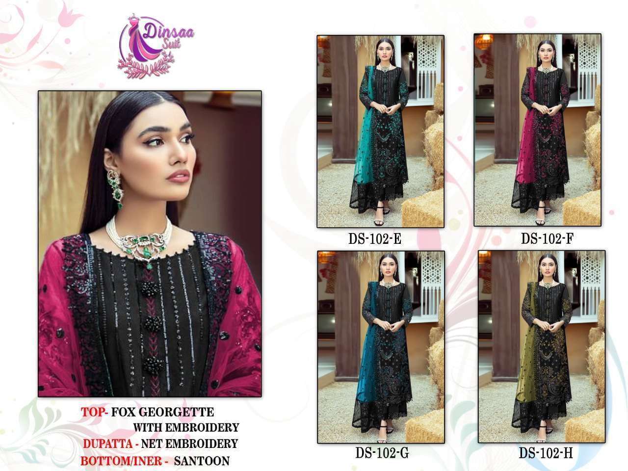 Dinsaa 102 E To H Designer Pakistani Suits Wholesale catalog