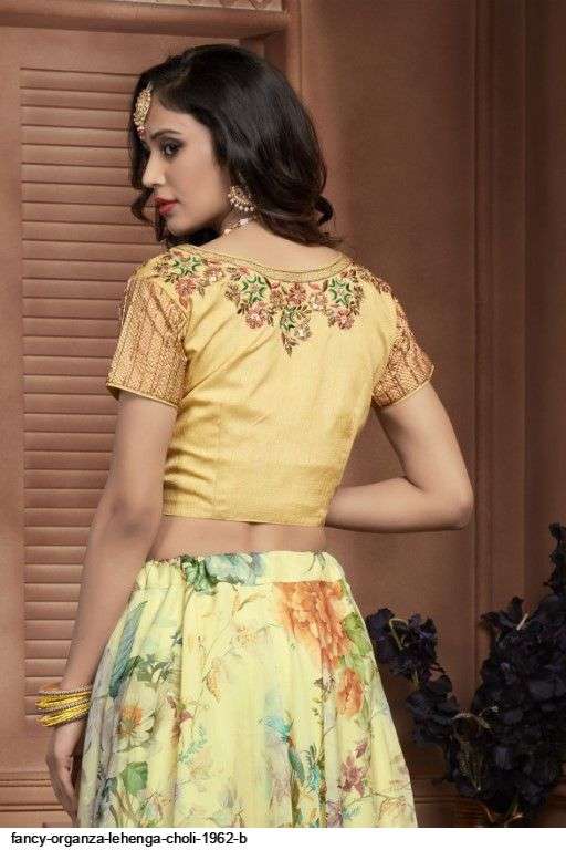 FANCY ORGANZA LIGHT YELLOW LEHENGA CHOLI 1962 B Wholesale catalog