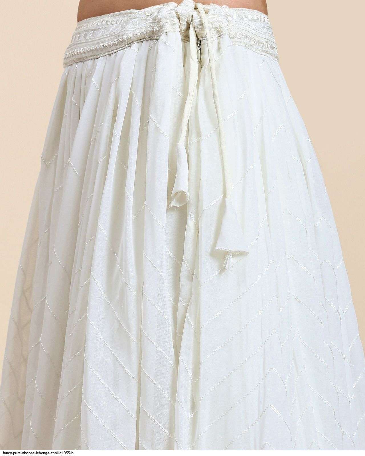 FANCY PURE VISCOSE WHITE LEHENGA CHOLI C1955 B WHOLESALE CATALOG