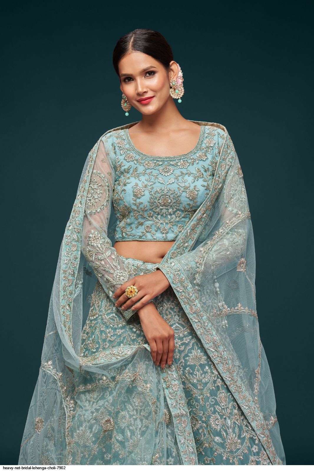 HEAVY NET BRIDAL BLUE LEHENGA CHOLI 7902 Wholesale catalog