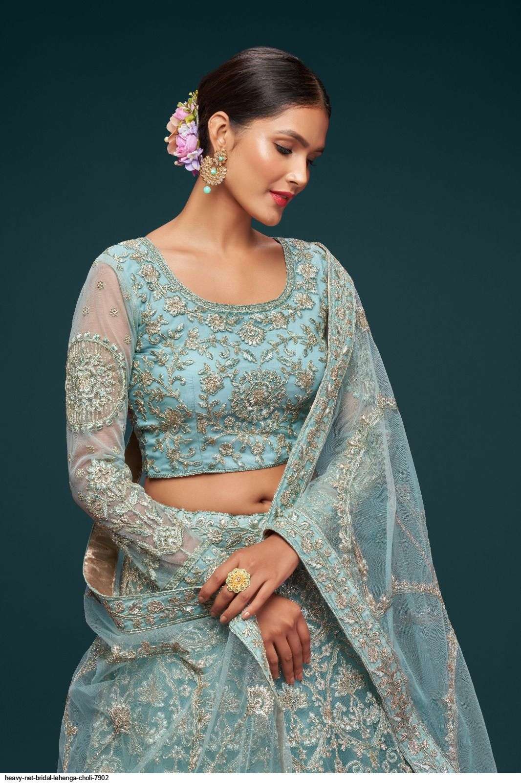 HEAVY NET BRIDAL BLUE LEHENGA CHOLI 7902 Wholesale catalog