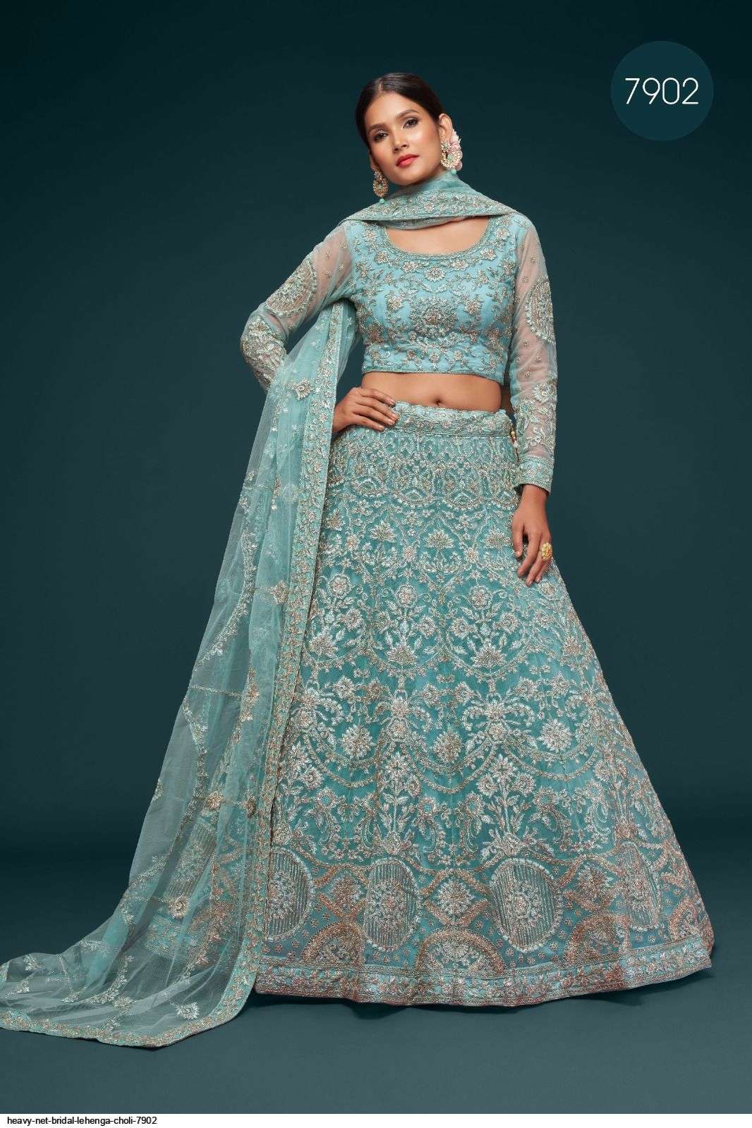 HEAVY NET BRIDAL BLUE LEHENGA CHOLI 7902 Wholesale catalog