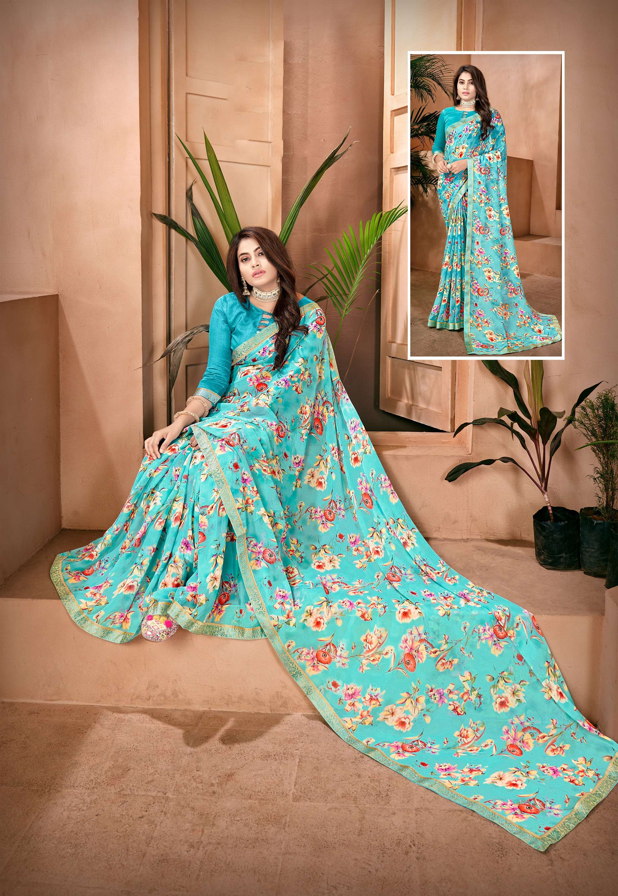 Jyoti S1602 Floral Printed Georgette Saree Wholesale catalog