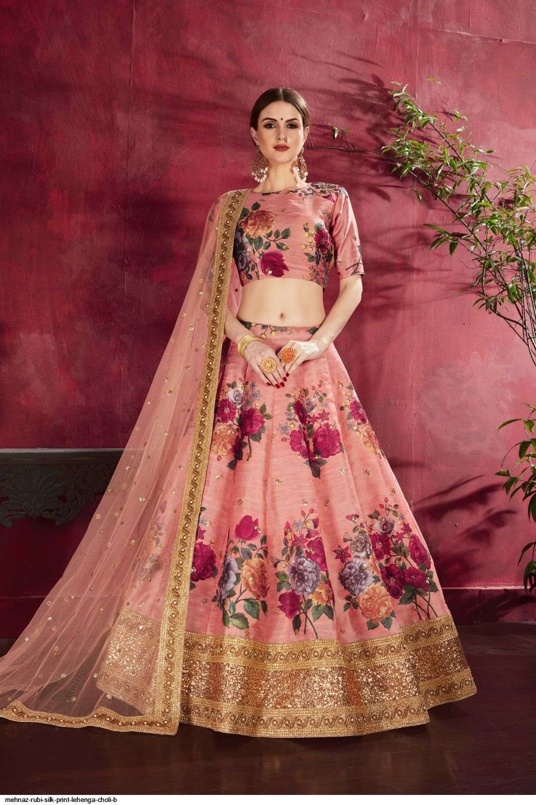 MEHNAZ RUBI SILK PRINT Cream Party Wear LEHENGA CHOLI B Wholesale catalog