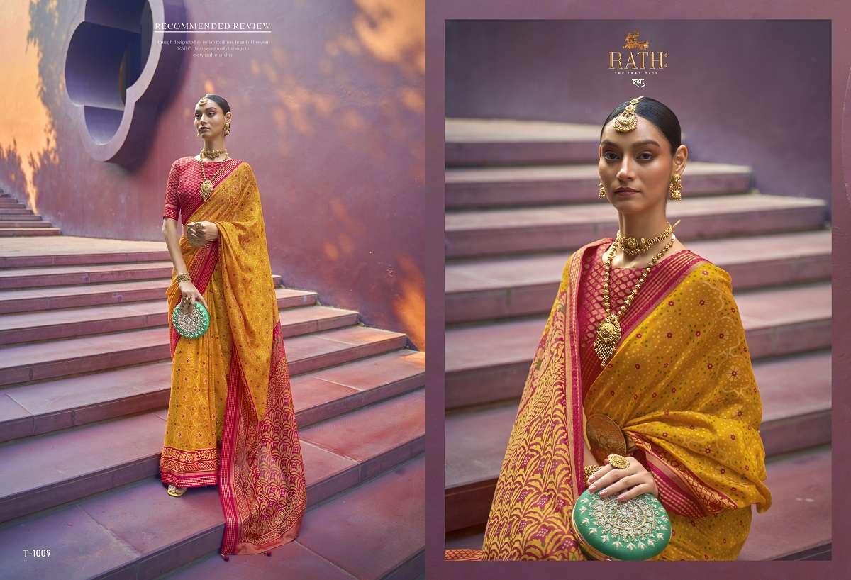 Rath Pratham Designer Brasso Bandhani Sarees Wholesale catalog