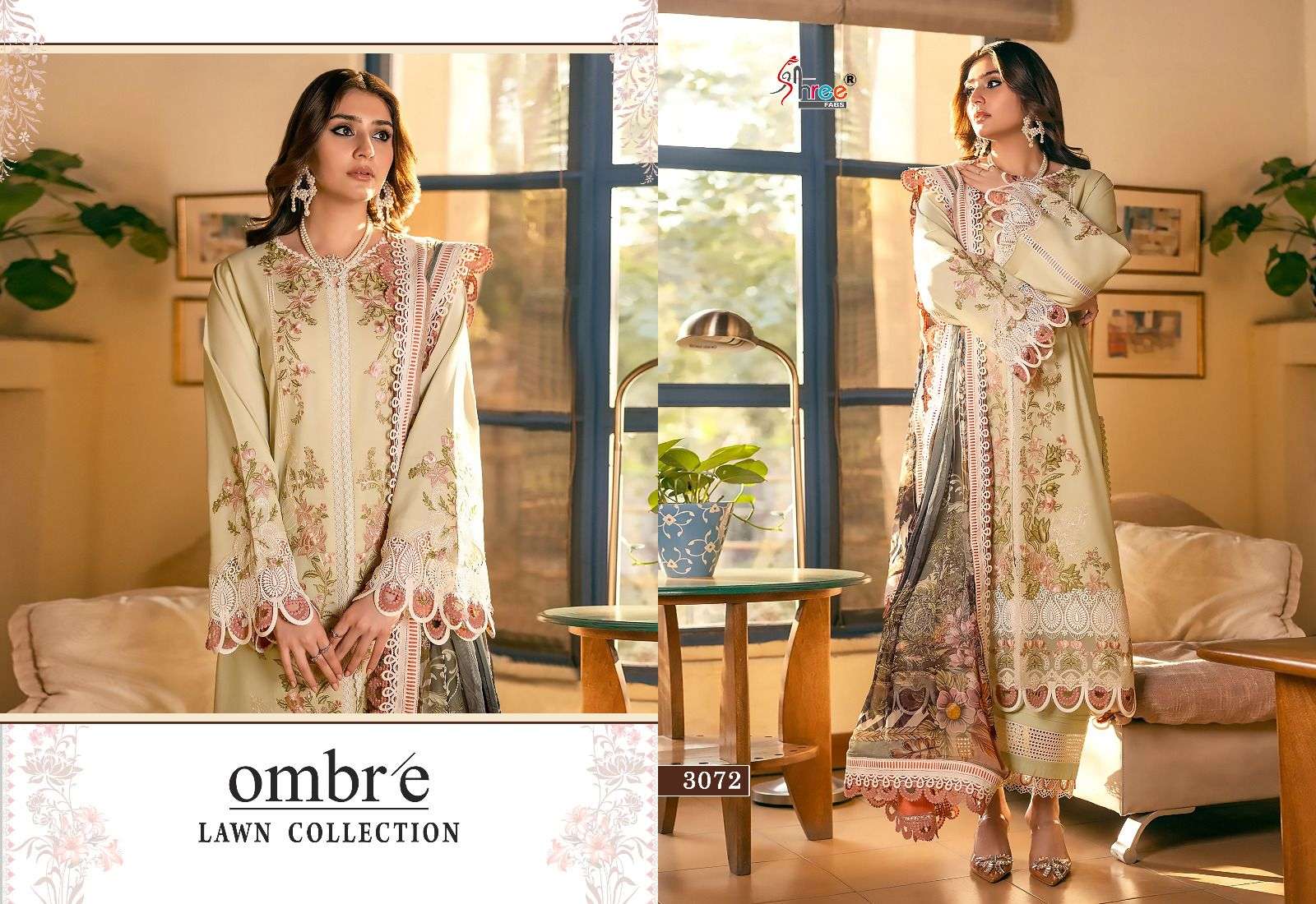 Shree Ombre Lawn Collection Chiffon Dupatta Pakistani Suits Wholesale catalog