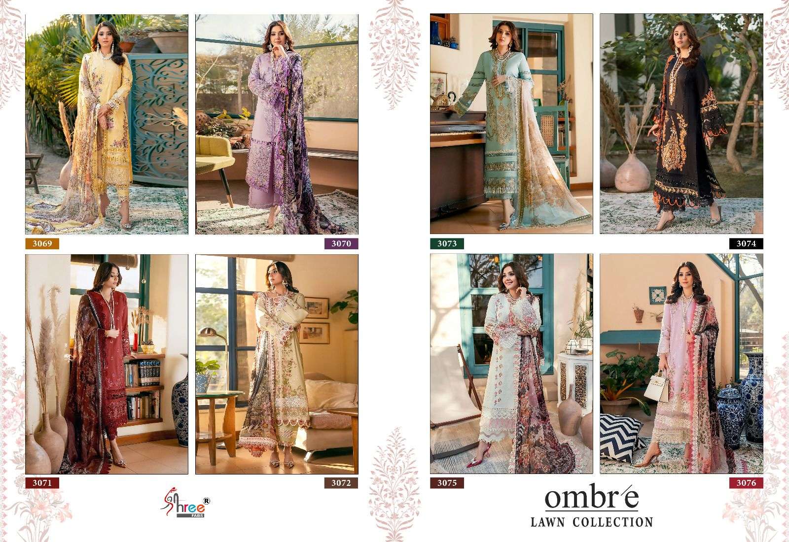 Shree Ombre Lawn Collection Chiffon Dupatta Pakistani Suits Wholesale catalog