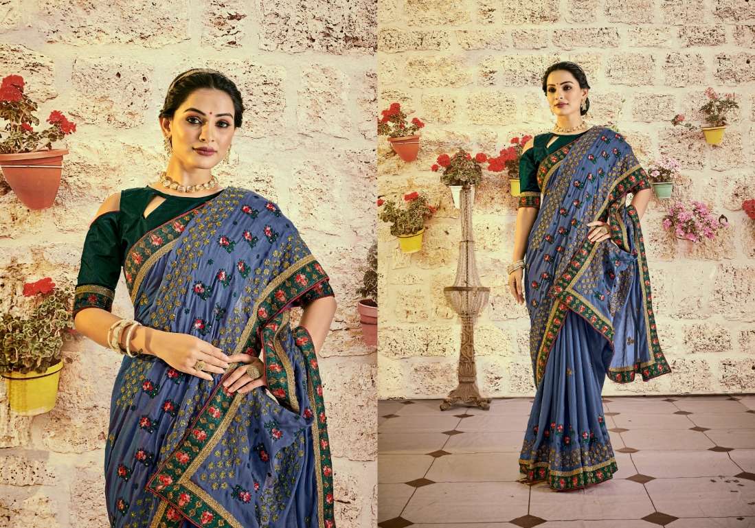 Ynf Floral Rangoli Embroidery Worked Saree Wholesale catalog