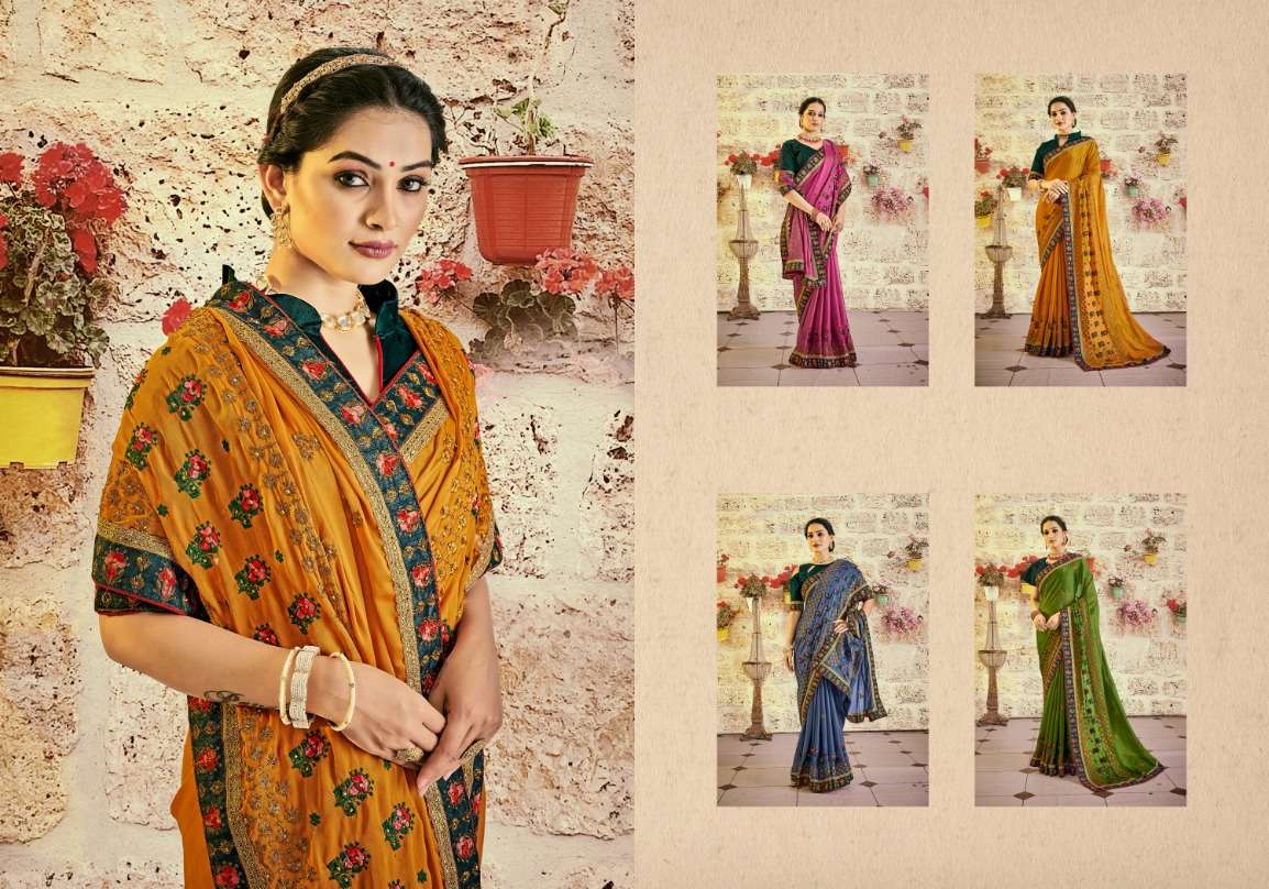 Ynf Floral Rangoli Embroidery Worked Saree Wholesale catalog