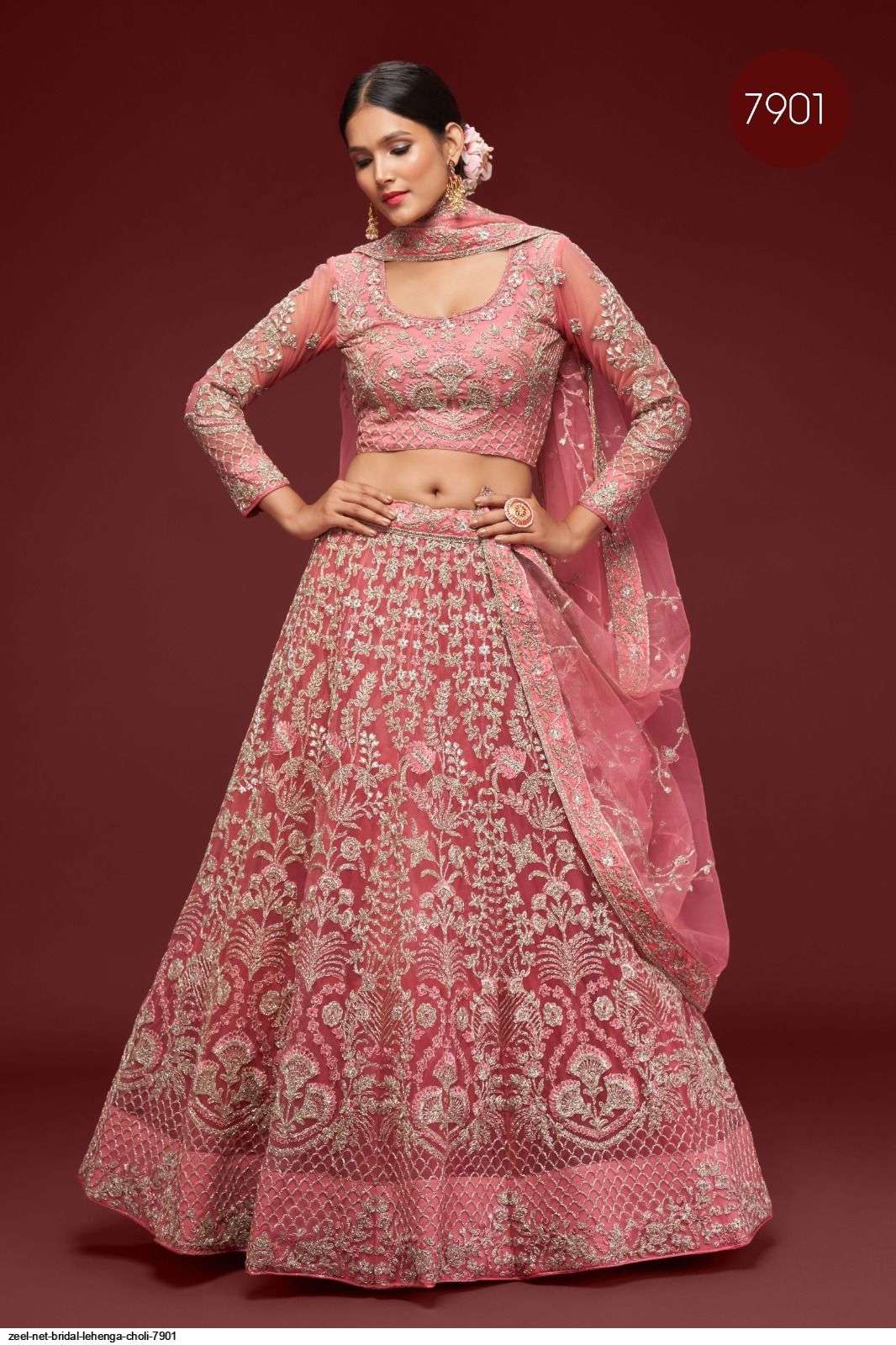 ZEEL NET BRIDAL LEHENGA CHOLI 7901 Wholesale catalog