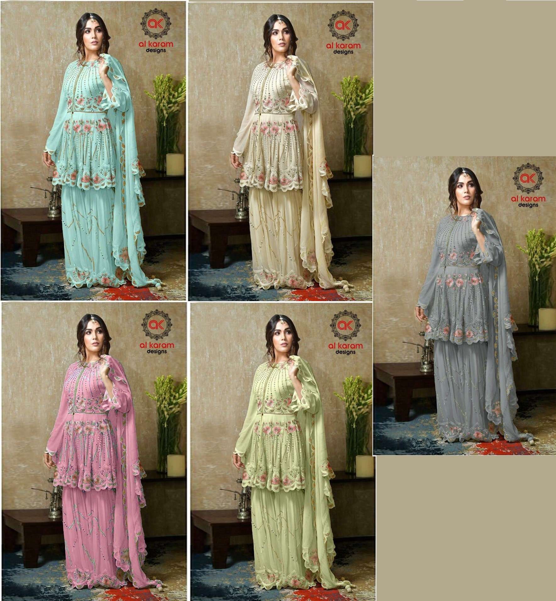 Al Karam 16011 Colors Georgette Embroidered Pakistani Suits Wholesale catalog