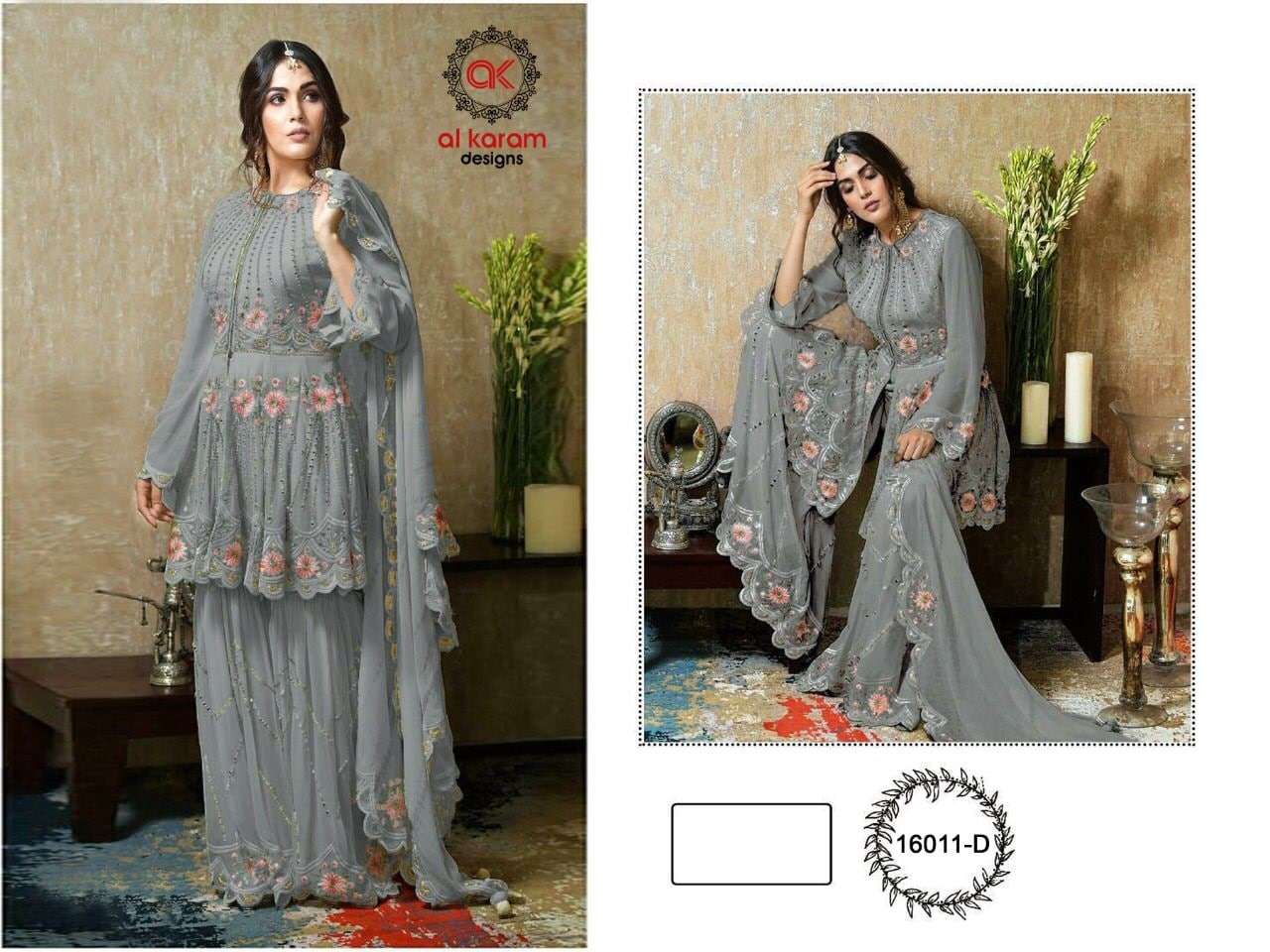 Al Karam 16011 Colors Georgette Embroidered Pakistani Suits Wholesale catalog