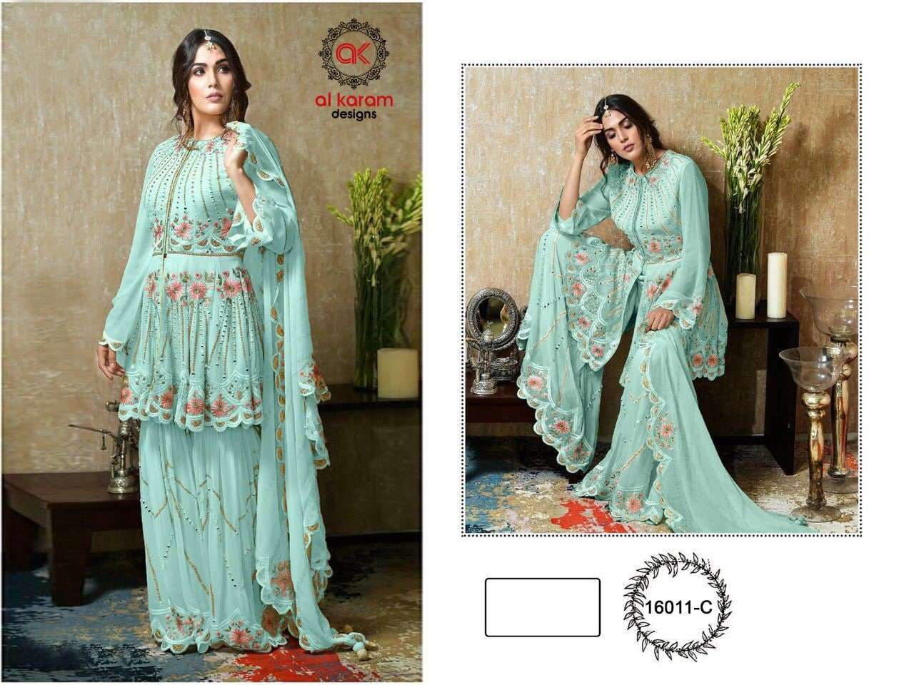 Al Karam 16011 Colors Georgette Embroidered Pakistani Suits Wholesale catalog