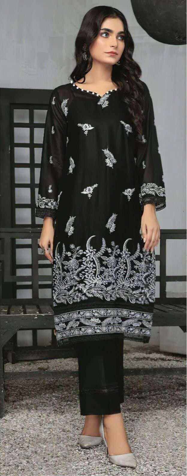 Alk Khushbu Salina Black And White Pakistani Salwar Kameez Wholesale catalog