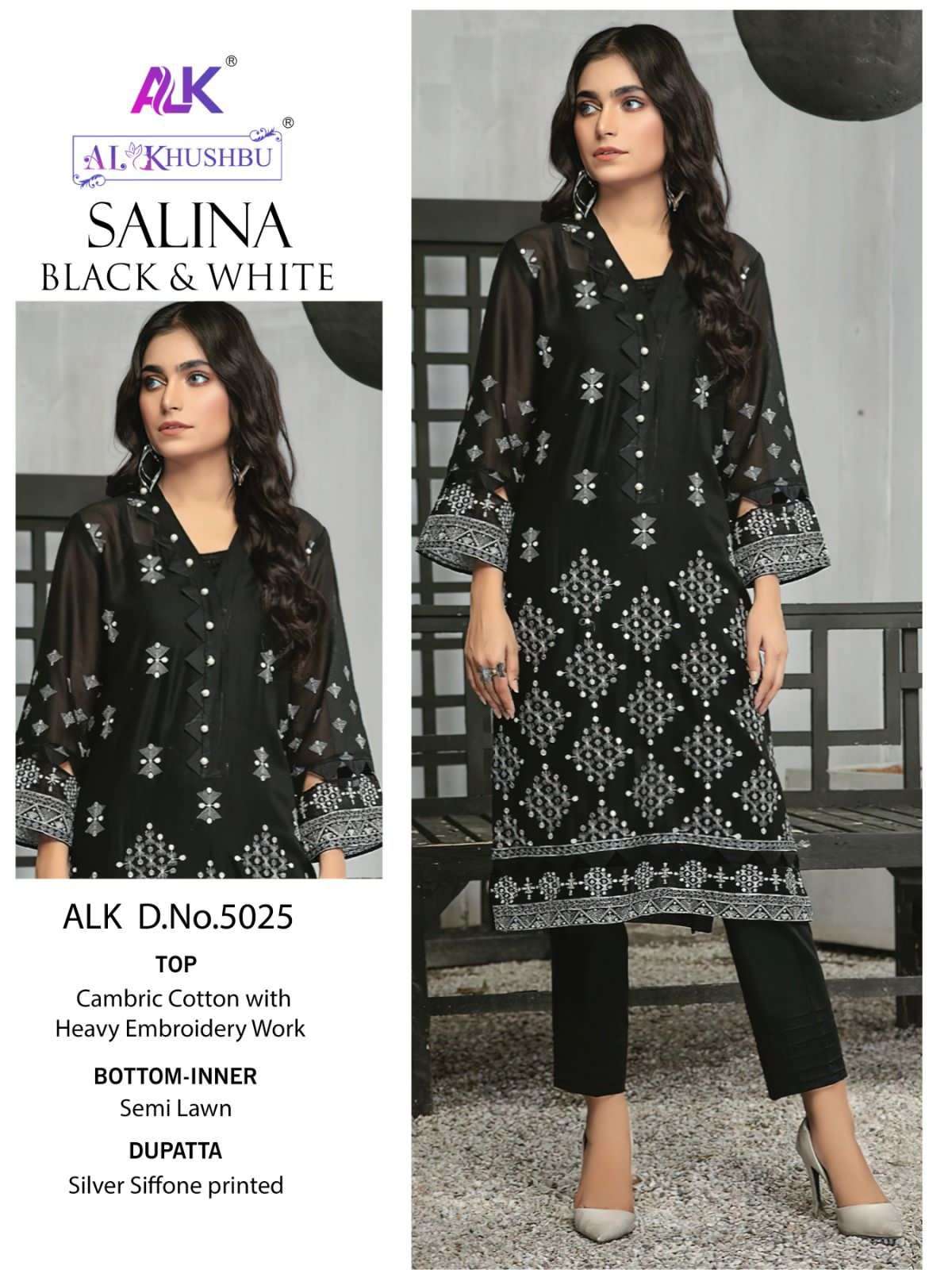 Alk Khushbu Salina Black And White Pakistani Salwar Kameez Wholesale catalog