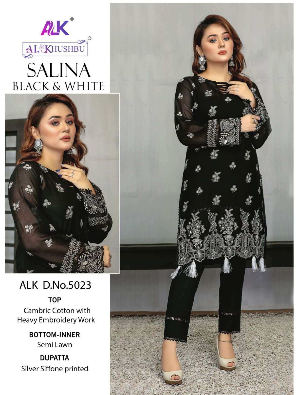 Alk Khushbu Salina Black And White Pakistani Salwar Kameez Wholesale catalog