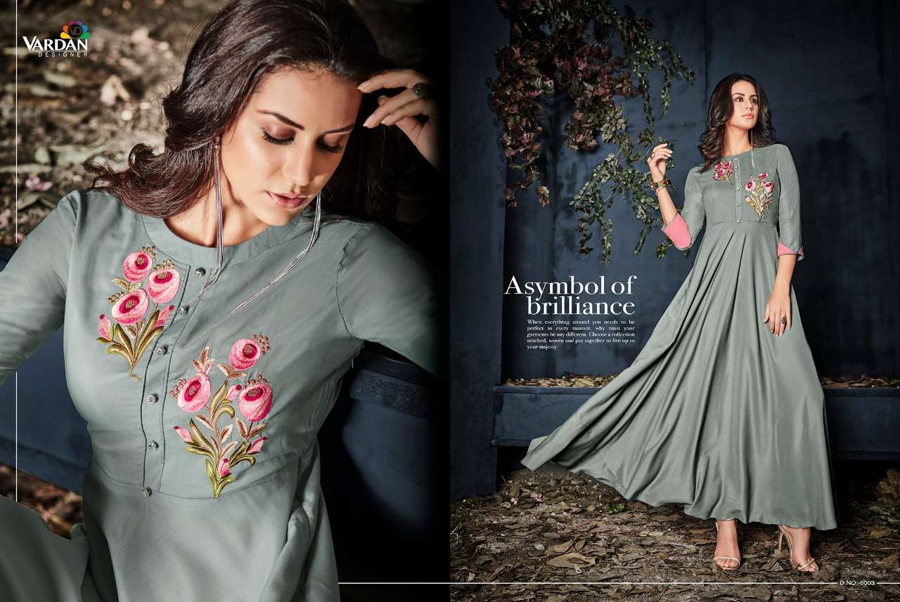 Vardan Designer Gulnaz Vol - 1 Riyon Long Kurti Wholesale catalog