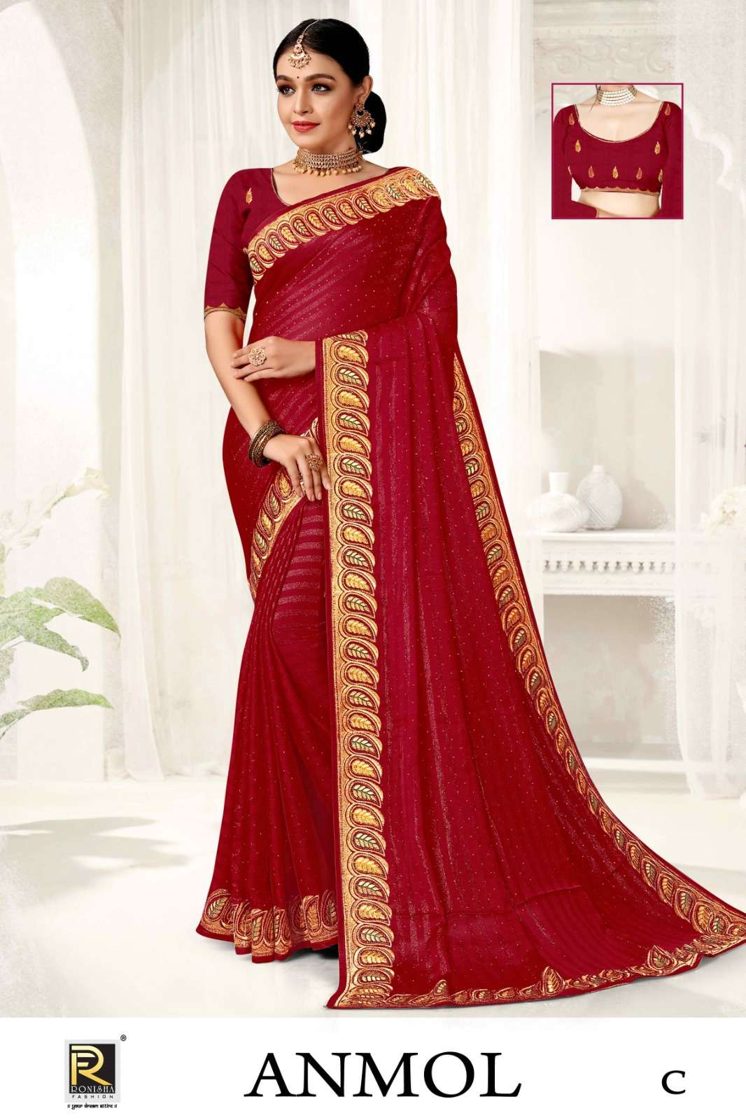 ANMOL  BY RONISHA SAREE  FANCY FABRICS SELF PETTERN WITH SIROSKI DIAMOND AND EMBROIDERY WORK SUPER HIT COLLECTION 